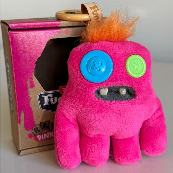 FUGGLER Baby Pinkles Pink Button Eyes Bag Charm Key Ring NWT - Picture 3 of 6